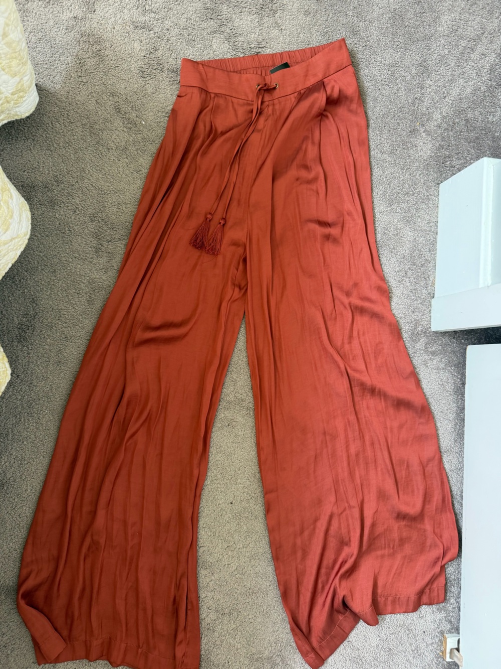 Rust Wide-Leg Women's Pants with Tassel Tie NWT